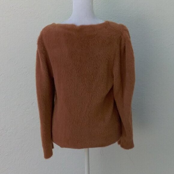 Free People Sweater Women's Size Medium "Moonbeam" Pullover Fuzzy Brown - Picture 4 of 5